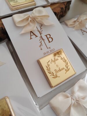 Kurdeleli Pleksili Madlen Çikolatalı Kart, Lüks Söz, Nişan Hediyelik - Görsel 4